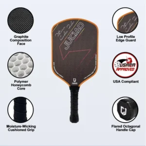 Carbon Fiber Orange Titanium Woven Surface Foam Build Edging Unibody Thermoformed Pickleball Paddle